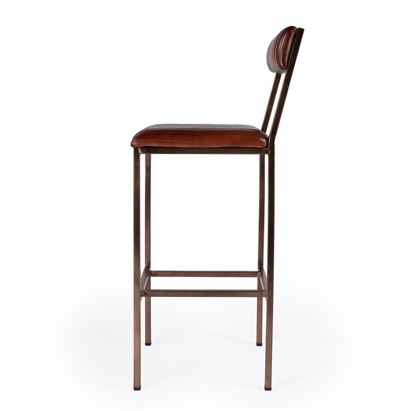 Home Square Iron and Leather Cushioned Bar Stool - Set of 3
