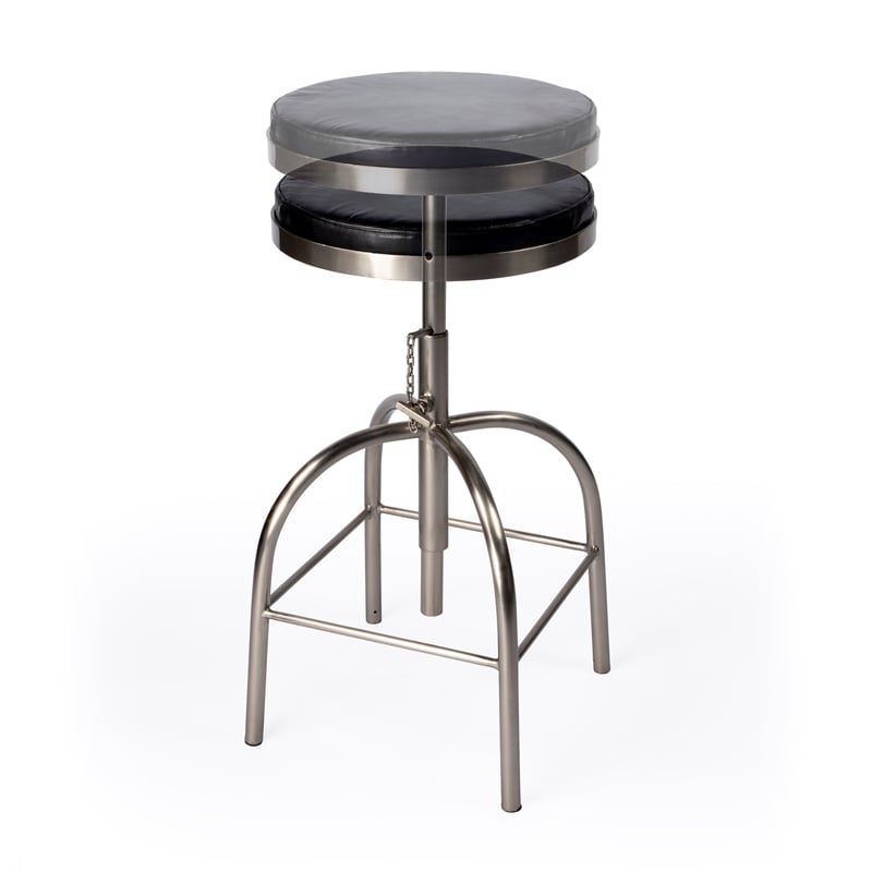 Home Square Leather Adjustable Bar Stool in Black - Set of 3