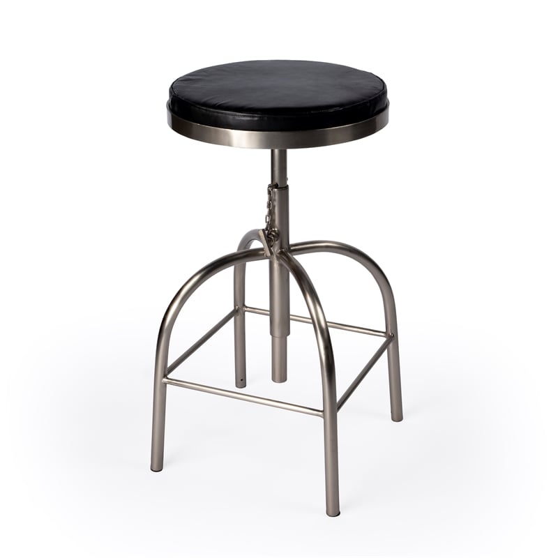 Home Square Leather Adjustable Bar Stool in Black - Set of 3