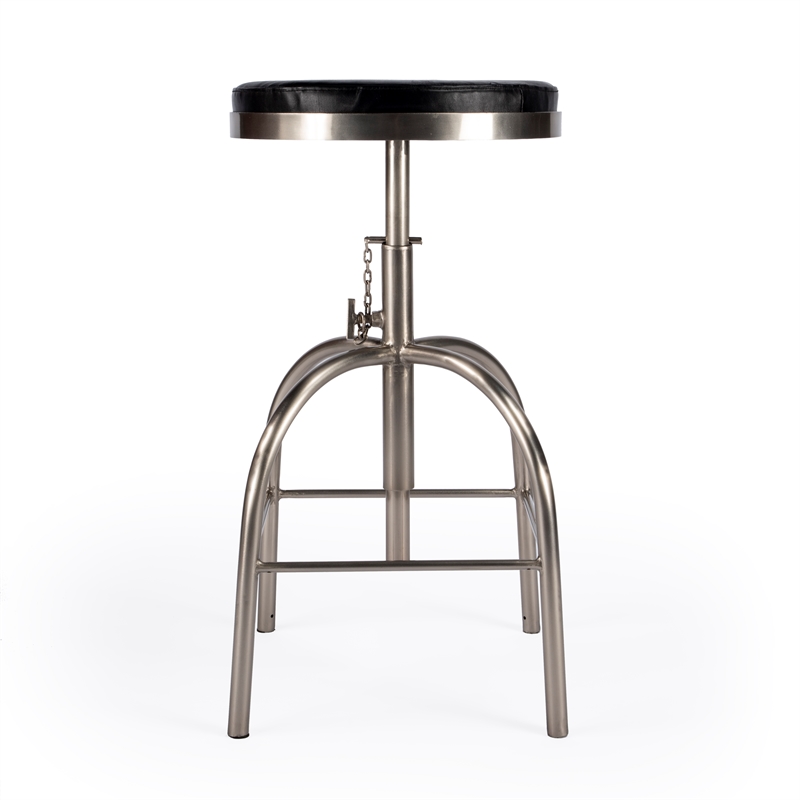 Home Square Leather Adjustable Bar Stool in Black - Set of 3