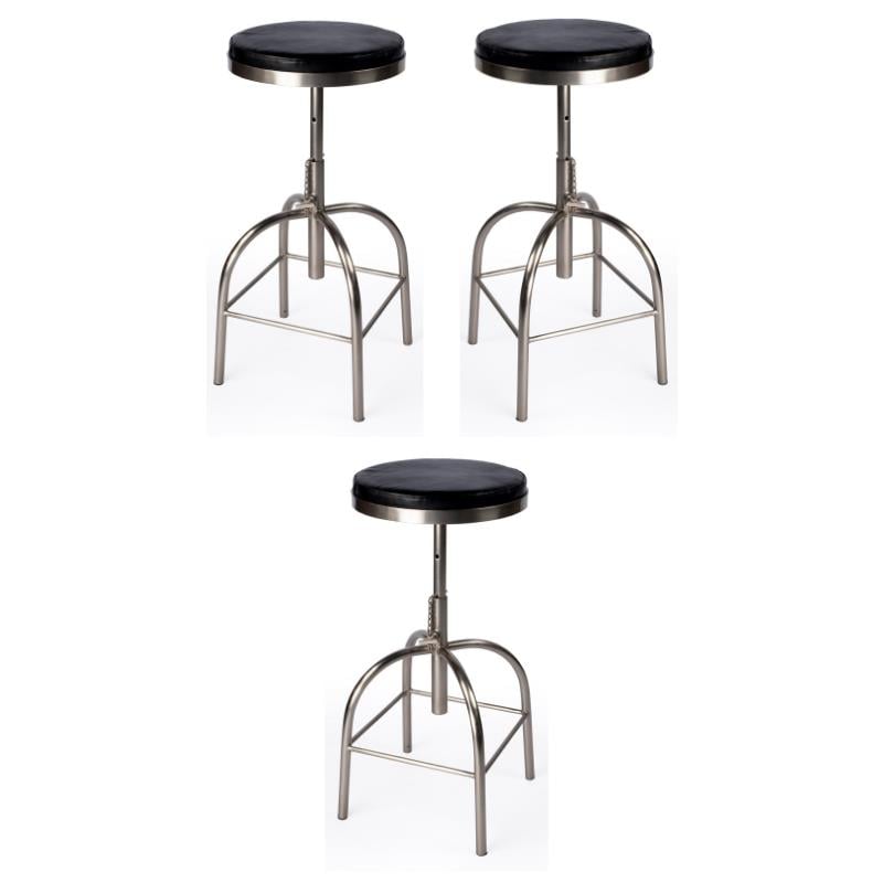 Home Square Leather Adjustable Bar Stool in Black - Set of 3