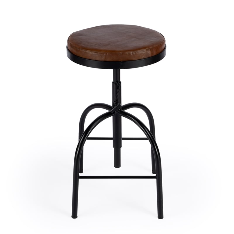 Home Square Leather Adjustable Bar Stool in Brown - Set of 3