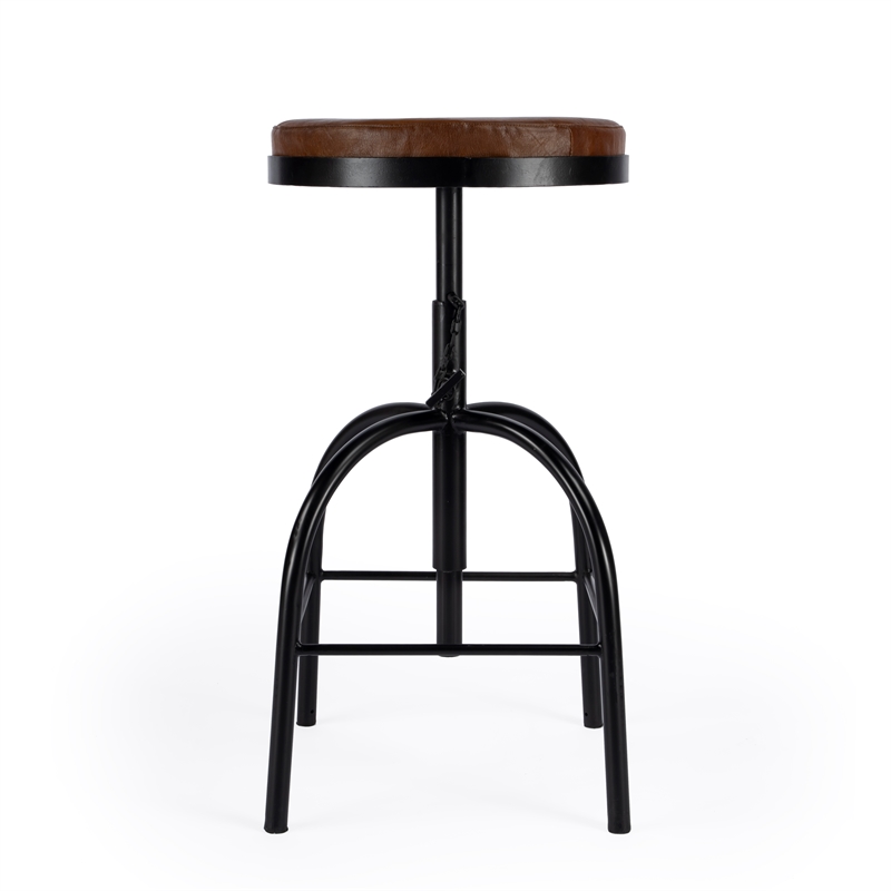 Home Square Leather Adjustable Bar Stool in Brown - Set of 3