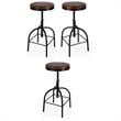 Home Square Leather Adjustable Bar Stool in Brown - Set of 3