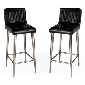 Home Square 42&quotH Modern Black Leather Bar Stool - Set of 2