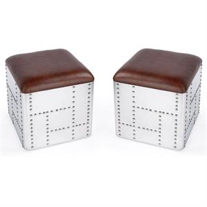 Home Square 19&quotH Modern Leather Stool in Brown - Set of 2
