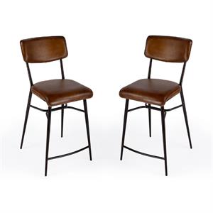 Home Square 26&quot Modern Square Leather Counter Stool - Set of 2