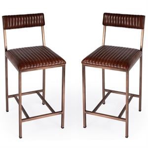 Home Square 24&quot Modern Leather Counter Stool in Brown - Set of 2