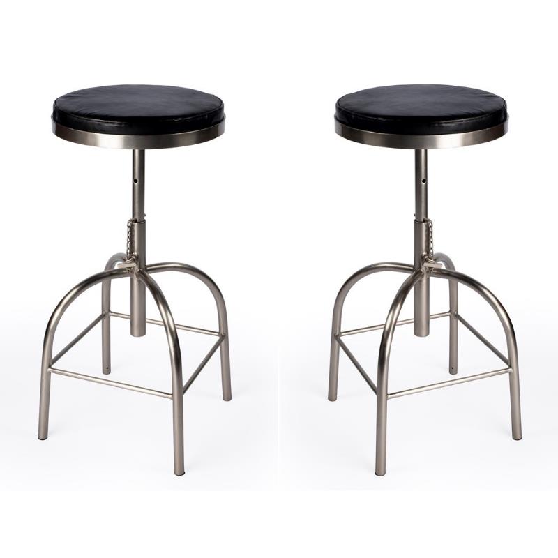 Home Square Black Leather Adjustable Bar Stool - Set of 2