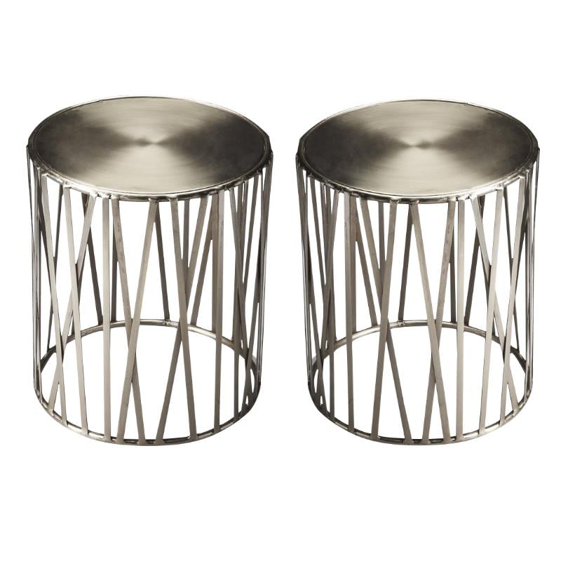 Home Square Industrial Chic End Table in Iron - Set of 2