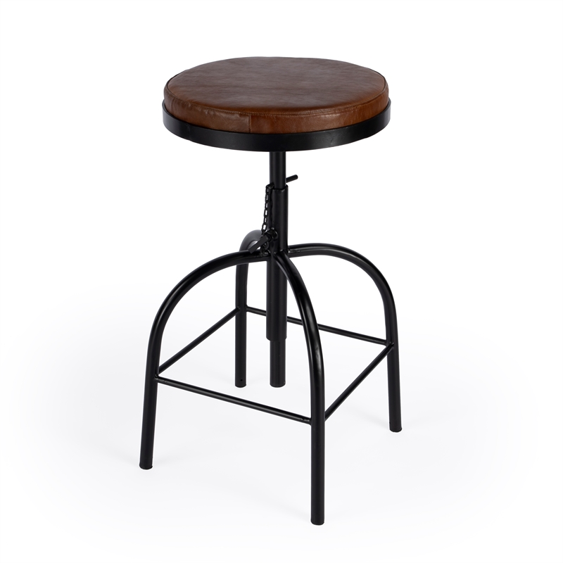 Home Square Brown Leather Adjustable Bar Stool - Set of 2