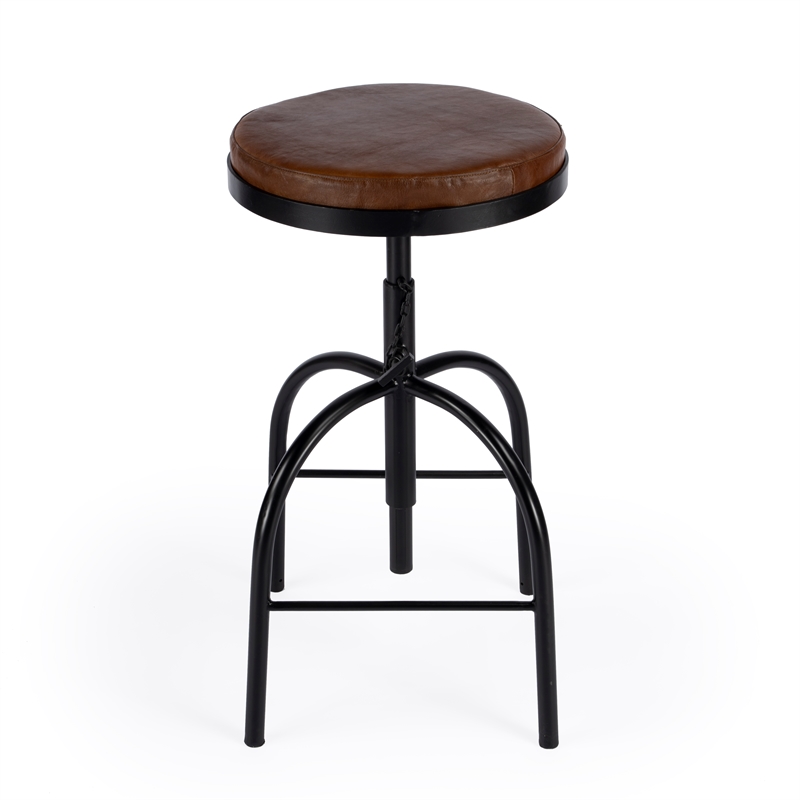 Home Square Brown Leather Adjustable Bar Stool - Set of 2