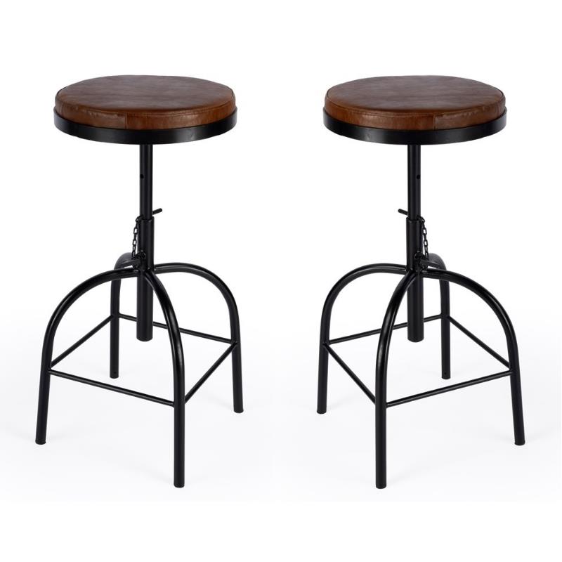 Home Square Brown Leather Adjustable Bar Stool - Set of 2