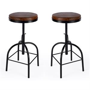 Home Square Brown Leather Adjustable Bar Stool - Set of 2