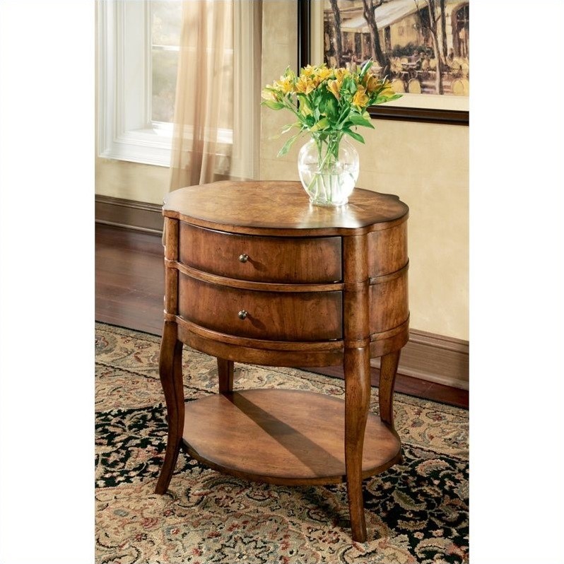 Home Square Transitions Oval Wood End Table in Umber - Set of 2