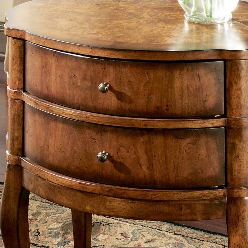 Home Square Transitions Oval Wood End Table in Umber - Set of 2