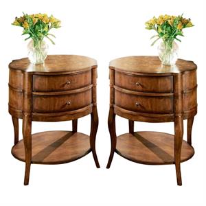 Home Square Transitions Oval Wood End Table in Umber - Set of 2