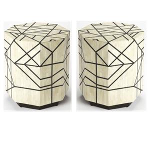 Home Square Accent End Table in Black & White Bone Inlay - Set of 2