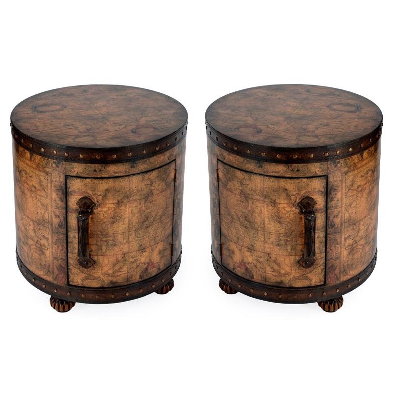 Home Square Old World Map Brown Duffel End Table - Set of 2