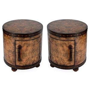Home Square Old World Map Brown Duffel End Table - Set of 2