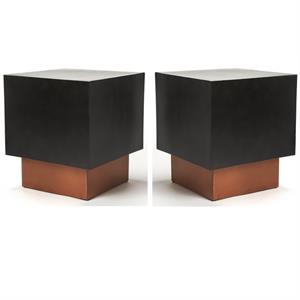 Home Square 18&quot Square Metal Accent End Table in Black and Copper - Set of 2