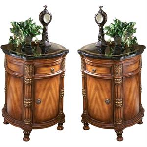 Home Square Heritage Fossil Stone Top Drum End Table - Set of 2