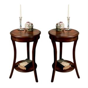 Home Square 26&quotH Traditional Round Accent Table in Plantation Cherry - Set of 2