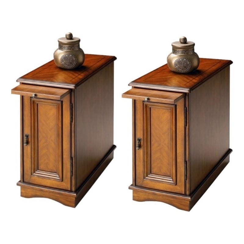 Home Square Transitional Chairside Chest in Olive Ash Burl - Set of 2