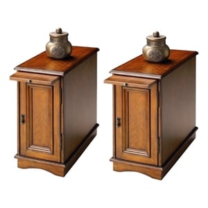 Home Square Transitional Chairside Chest in Olive Ash Burl - Set of 2