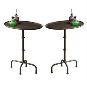 Home Square 26&quotH Traditional Pedestal Table in Distressed Metal - Set of 2