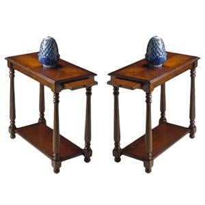 Home Square Traditional Chairside Table in Plantation Cherry - Set of 2