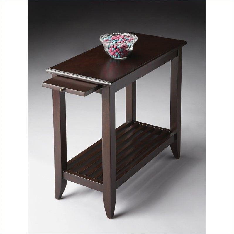 Home Square Transitional Chairside Table in Merlot - Set of 2