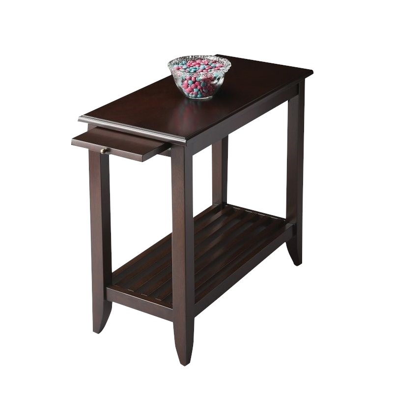 Home Square Transitional Chairside Table in Merlot - Set of 2