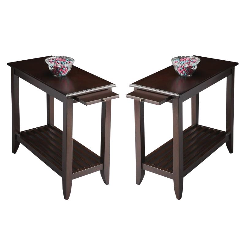 Home Square Transitional Chairside Table in Merlot - Set of 2