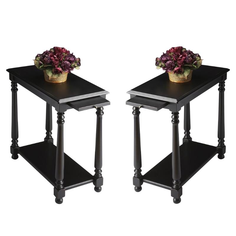 Home Square Chairside Table in Black Licorice - Set of 2