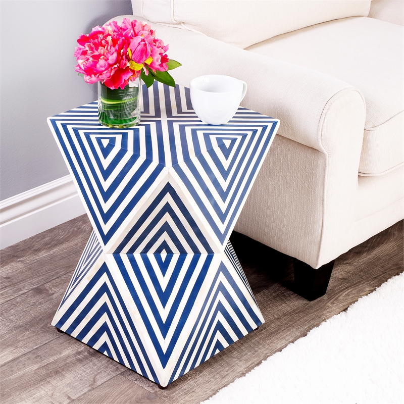 Home Square End Table in Blue and White - Set of 2