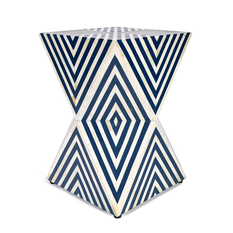 Home Square End Table in Blue and White - Set of 2