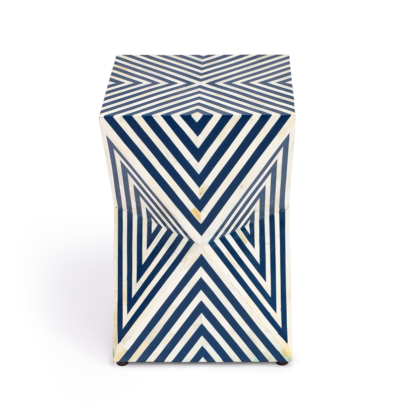 Home Square End Table in Blue and White - Set of 2