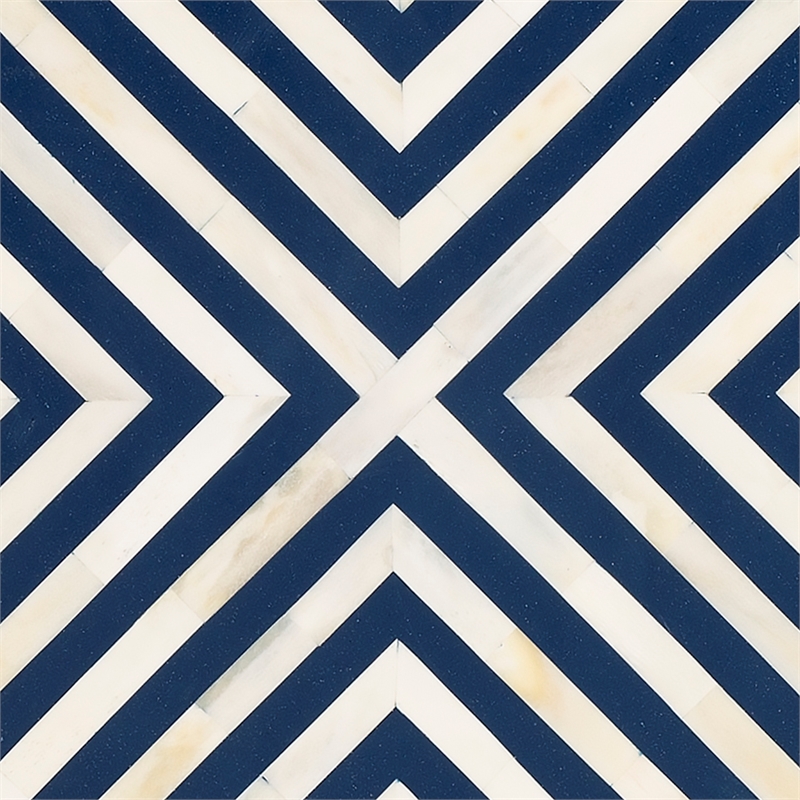 Home Square End Table in Blue and White - Set of 2