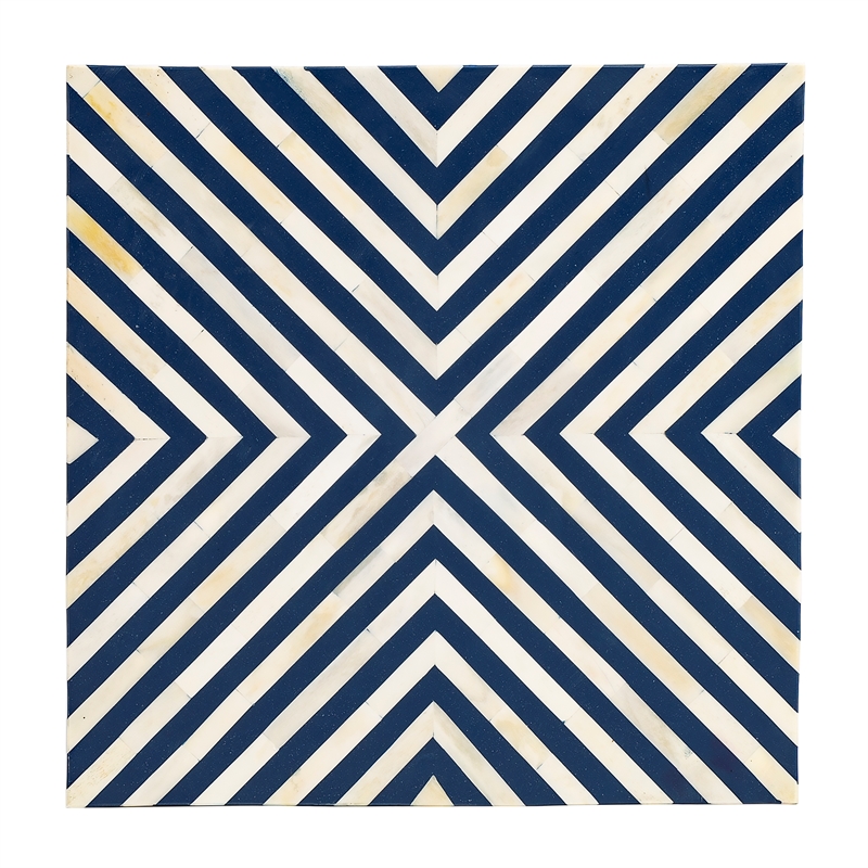 Home Square End Table in Blue and White - Set of 2