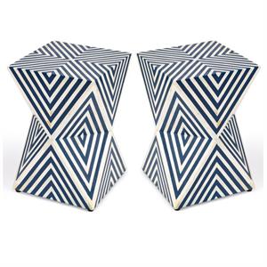 home square end table in blue and white - set of 2