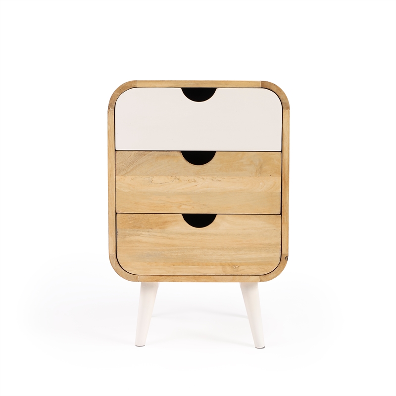 Home Square Mango Wood Modern End Table with Storage in Beige - Set of 2