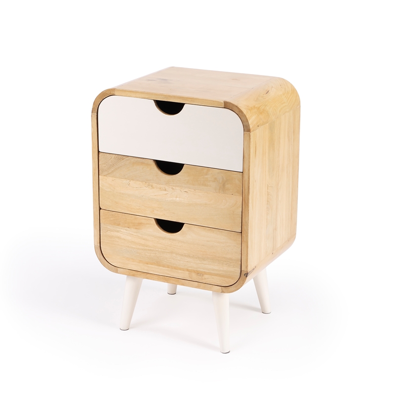 Home Square Mango Wood Modern End Table with Storage in Beige - Set of 2