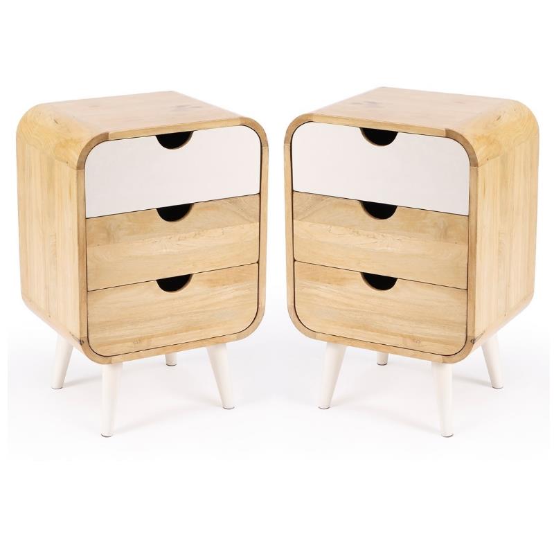 Home Square Mango Wood Modern End Table with Storage in Beige - Set of 2