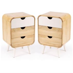 Home Square Mango Wood Modern End Table with Storage in Beige - Set of 2