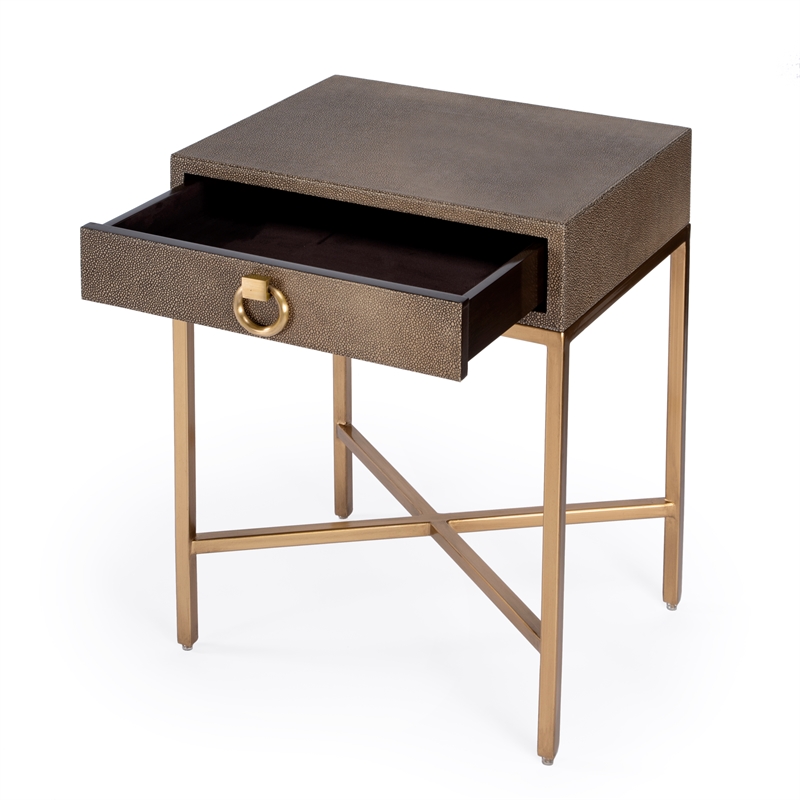 Home Square Modern 1-Drawer Leather End Table in Gold - Set of 2