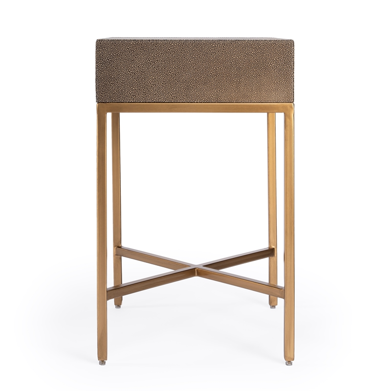 Home Square Modern 1-Drawer Leather End Table in Gold - Set of 2