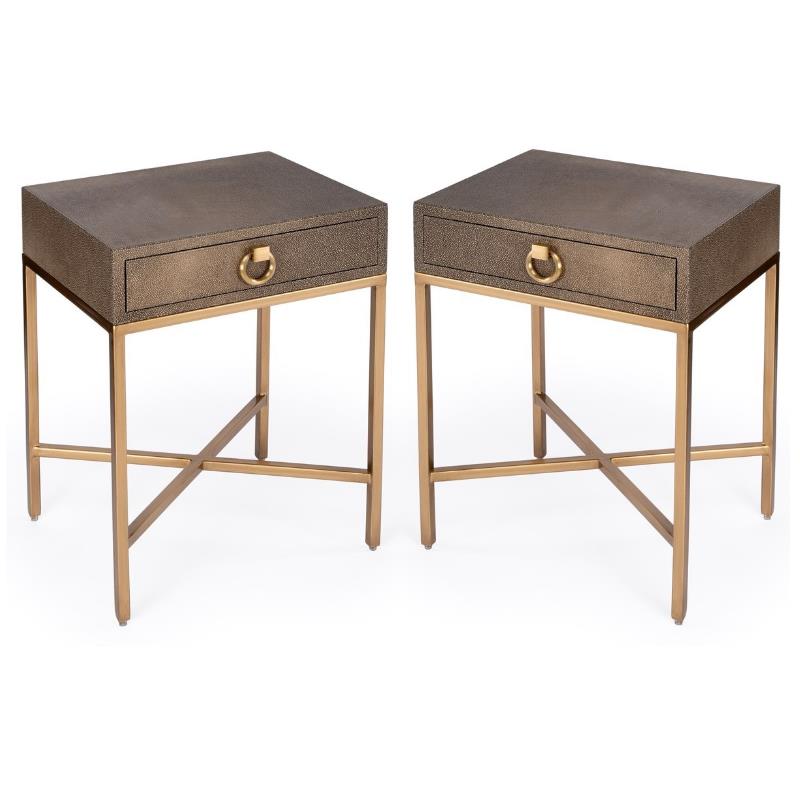 Home Square Modern 1-Drawer Leather End Table in Gold - Set of 2