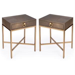 Home Square Modern 1-Drawer Leather End Table in Gold - Set of 2