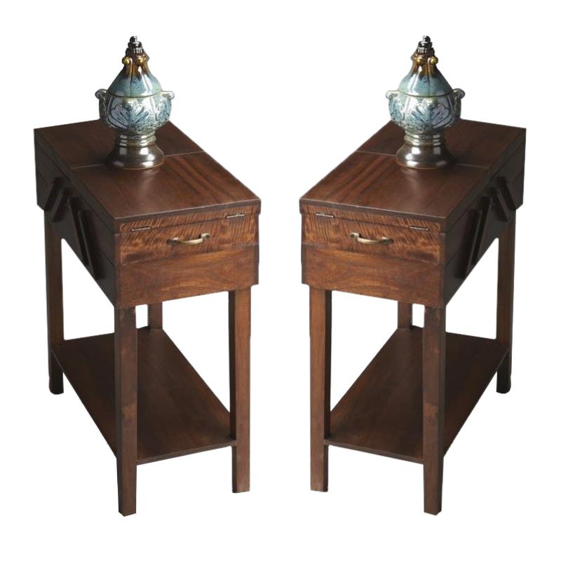 Home Square Modern Acacia Wood End Table in Dark Brown - Set of 2